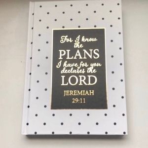 New Journal Hardcover White,Black & Gold Bible Verse Blank Lined Page Book